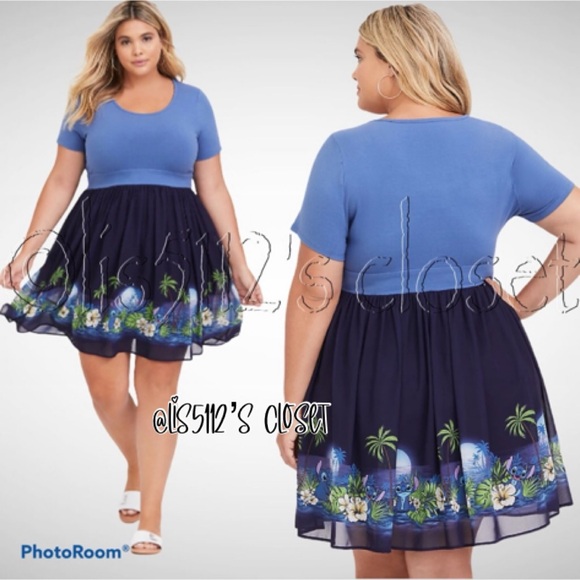 Torrid x Disney Lilo & Stitch Blue Fit & Flare Babydoll Skater Dress 2X 18 20 - Picture 6 of 16